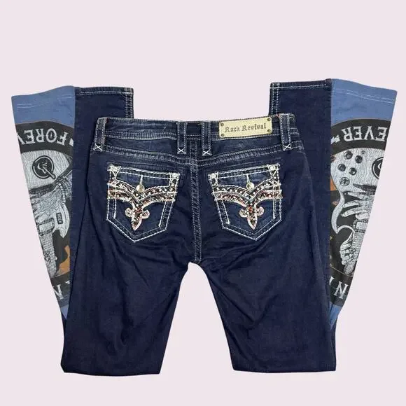 Reworked Rock Forever Rock Revival Bell Bottom Flare Jeans - Picture 6 of 7